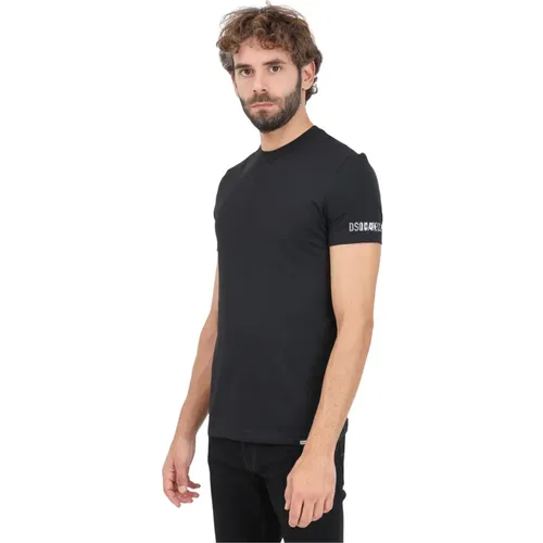 Schwarzes T-Shirt mit kurzen Ärmeln Herren Casual , Herren, Größe: XL - Dsquared2 - Modalova