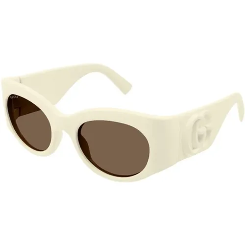 Ivory Frame Brown Lens Sunglasses , unisex, Sizes: 53 MM - Gucci - Modalova