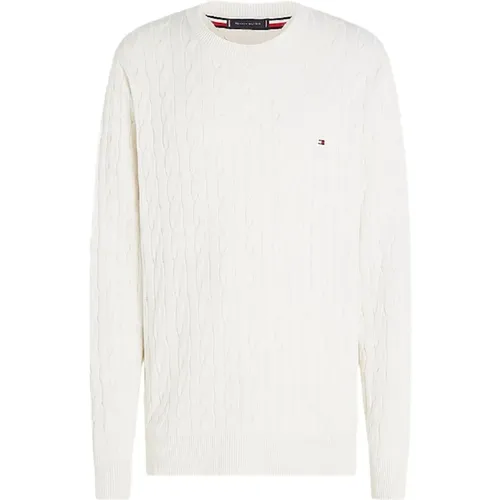 Retro-inspirierter Chain Knit Sweatshirt Creme , Herren, Größe: L - Tommy Hilfiger - Modalova