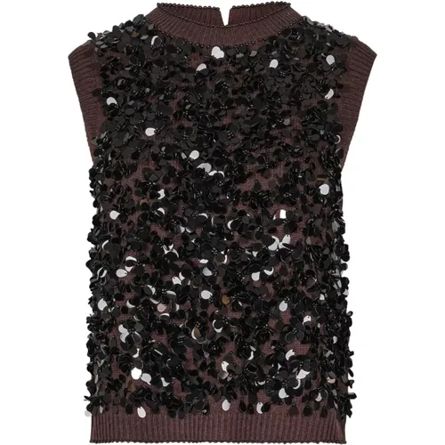 Round-neck Knitwear, female, , Size: L Wool and Cashmere Sequin Gilet - Semicouture - Modalova