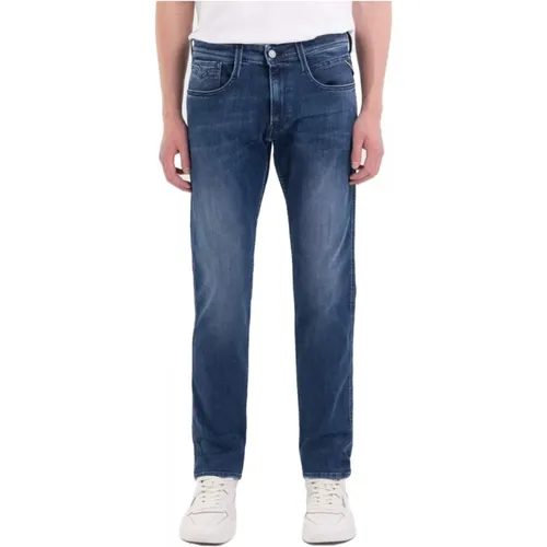 Slim Fit Dunkle Denim Jeans Anbass , Herren, Größe: W32 L30 - Replay - Modalova
