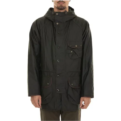 Parkas, male, , Size: 2XL Waxed Parka Coat with Leather Trim - Barbour - Modalova