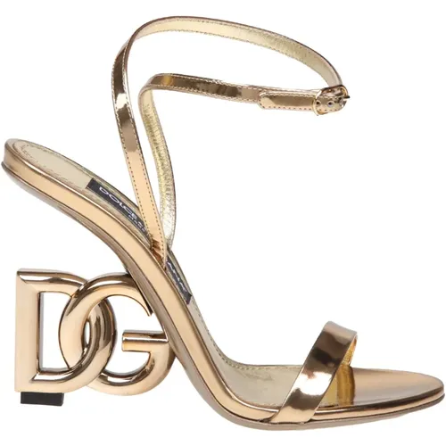 Gold Mirror Leather Sandal , female, Sizes: 5 1/2 UK, 4 1/2 UK - Dolce & Gabbana - Modalova