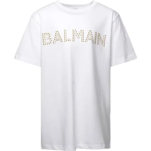 Kurzarm T-Shirt mit Logo Studs - Balmain - Modalova
