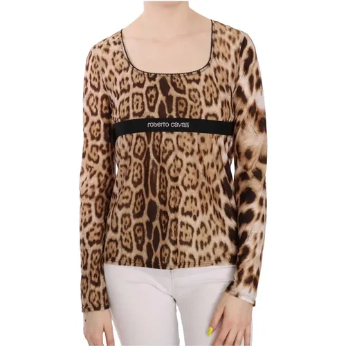 Exquisites Leopardenmuster Langarm-Top , Damen, Größe: L - Roberto Cavalli - Modalova