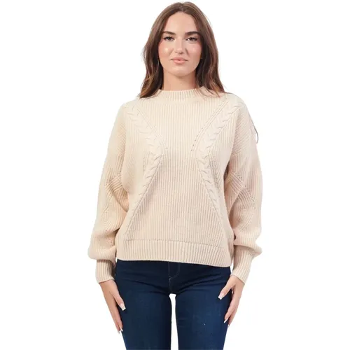 Beiger Pullover mit Bestickter Vorderseite , Damen, Größe: M - Guess - Modalova