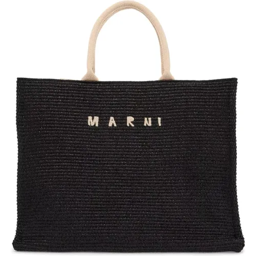 Raffia Effect Tote Bag , male, Sizes: ONE SIZE - Marni - Modalova