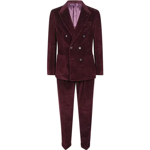 Double Breasted Suits, male, , Size: S Velvet Cotton Ribbed Double-Breasted Suit - Eleventy - Modalova