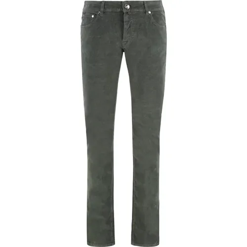 Slim-fit Trousers, male, , Size: W33 Corduroy Trousers with Leather Logo Tag - Moorer - Modalova