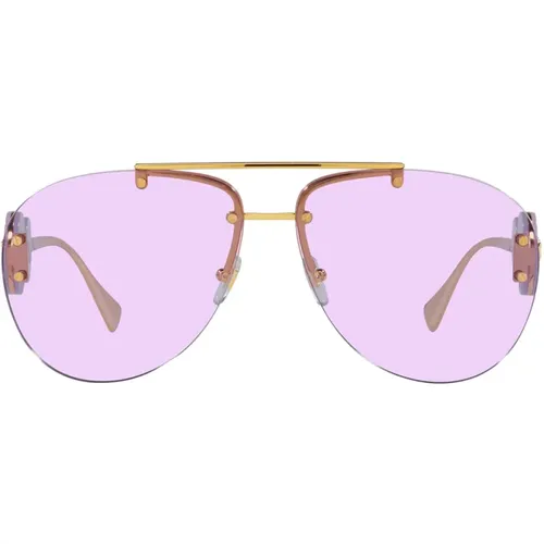 Gold Metal Pilot Sunglasses , unisex, Sizes: 63 MM - Versace - Modalova