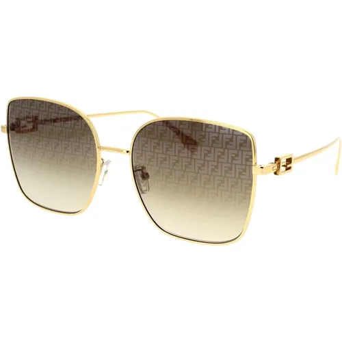Glamouröse geometrische Sonnenbrille mit silbernen braunen Verlaufsgläsern , Damen, Größe: 59 MM - Fendi - Modalova
