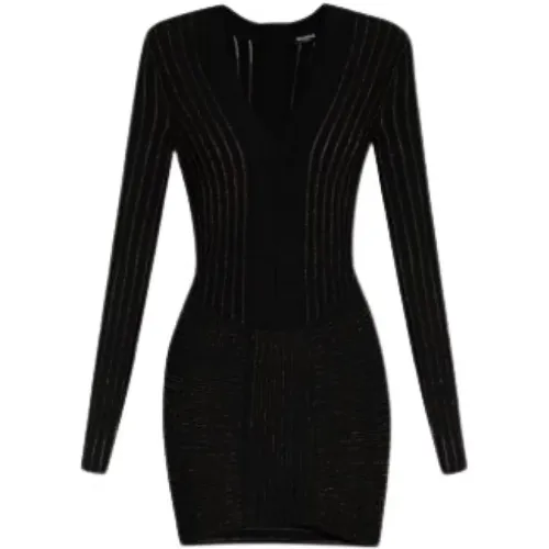 Ribbed Dress with Gold Detailing , female, Sizes: S - Balmain - Modalova