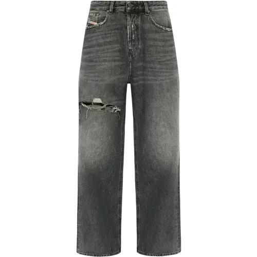 Black Wide Leg Jeans with Whiskering , female, Sizes: W25, W26, W27, W24 - Diesel - Modalova