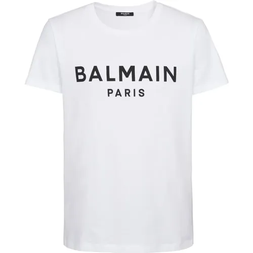 Bedrucktes Paris T-Shirt mit kurzen Ärmeln,Logo Print Crew Neck T-shirt - Balmain - Modalova