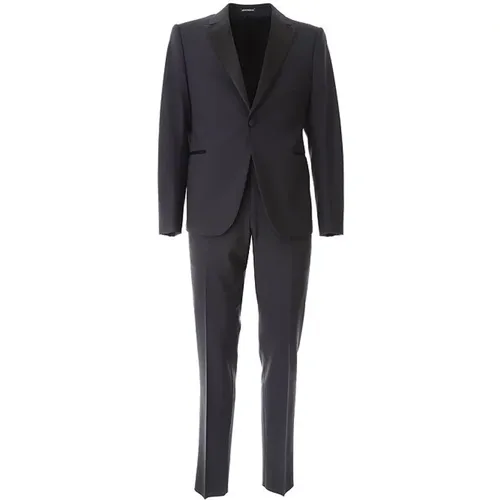 Navy Suit Satin Lapels , male, Sizes: XL, L, 2XL - Emporio Armani - Modalova