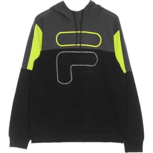 Hoodies, male, , Size: M Blocked Lightweight Hoodie Black/Asphalt/Sulphur Spring - Fila - Modalova