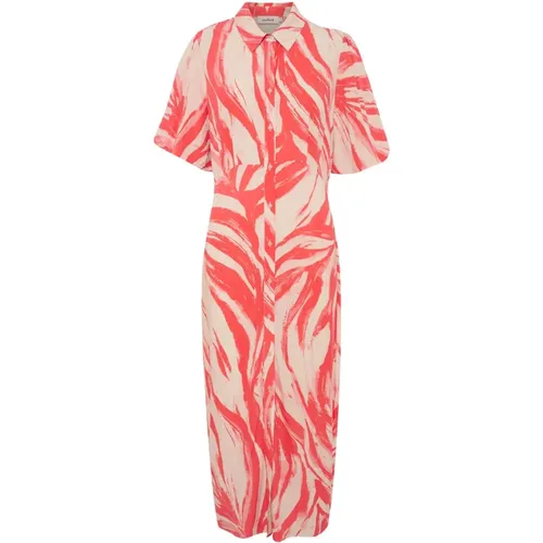 Feminine Midi Dress Hot Coral Wave , female, Sizes: XL, L, XS, S, M, 2XL - Soaked in Luxury - Modalova