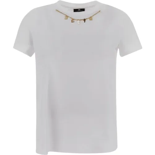 Baumwoll Chain T-Shirt , Damen, Größe: L - Elisabetta Franchi - Modalova