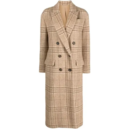 Plaid Double-Breasted Winter Coat , female, Sizes: XS - BRUNELLO CUCINELLI - Modalova
