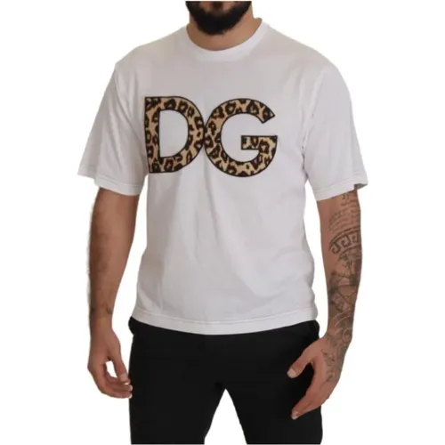 Leopard Logo Short Sleeve T-Shirt , male, Sizes: L, S - Dolce & Gabbana - Modalova