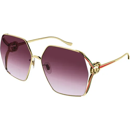 Gold/Red Shaded Sonnenbrillen , Damen, Größe: 64 MM - Gucci - Modalova