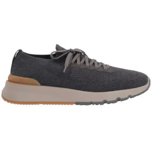 Low-Top Sneakers in Anthracite Cotton , male, Sizes: 10 UK - BRUNELLO CUCINELLI - Modalova