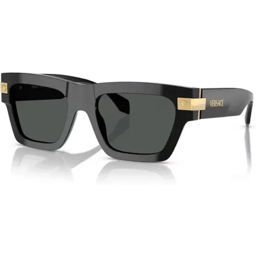 Mutige Rechteckige Sonnenbrille,Schwarzer Rahmen Dunkelgraue Linse Sonnenbrille - Versace - Modalova