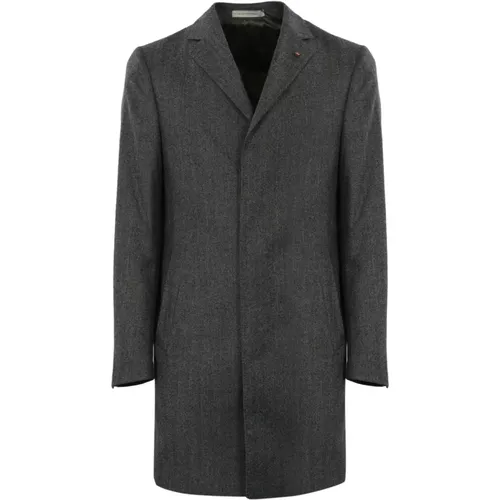 Single-Breasted Coats, male, , Size: M Grey Wool Coat Classic Style - Corneliani - Modalova