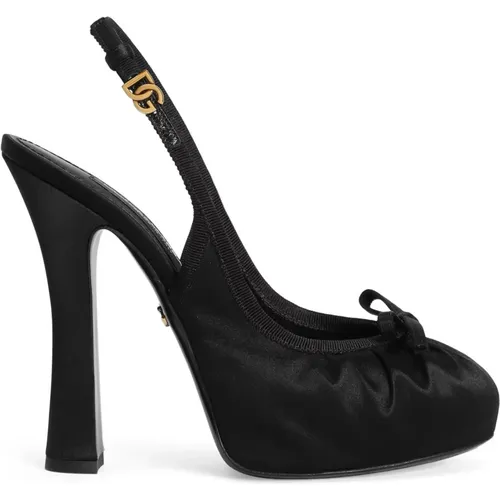 Pumps, female, , Size: 7 1/2 US Heeled Sandals with Logo Strap - Dolce & Gabbana - Modalova