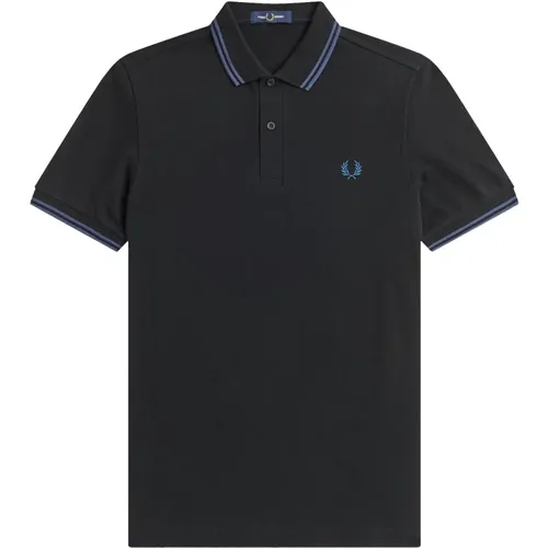 Slim Fit Twin Tipped Polo in Schwarz/Midnight Blue , Herren, Größe: XL - Fred Perry - Modalova