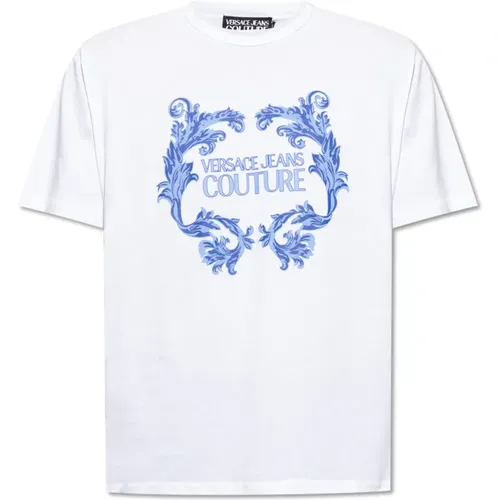 Barock Logo T-Shirt Weiß Herren , Herren, Größe: M - Versace Jeans Couture - Modalova