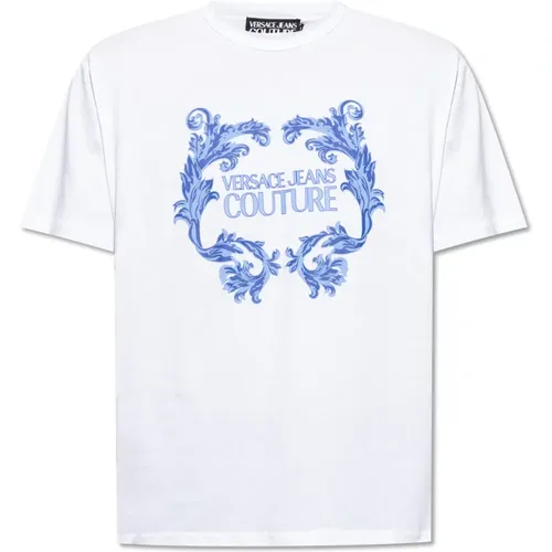 Barock Logo T-Shirt Weiß Herren , Herren, Größe: S - Versace Jeans Couture - Modalova