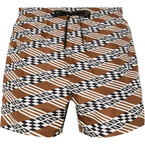 Beachwear, male, , Size: S Geometric FF Print Swim Shorts - Fendi - Modalova