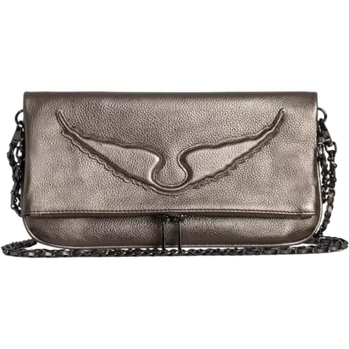 Graue Metallic-Leder-Rock-Clutch-Tasche - Zadig & Voltaire - Modalova