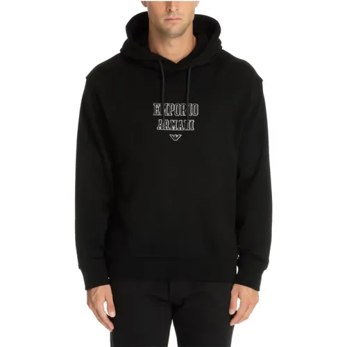 Kordelzug Einfarbig Logo Bestickter Hoodie - Emporio Armani - Modalova