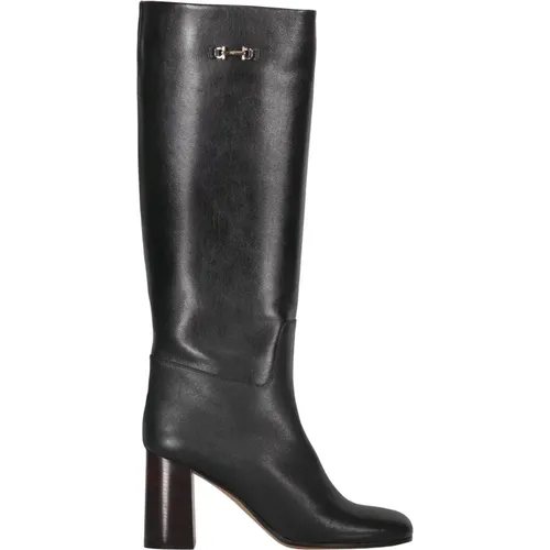 Heeled Boots, female, , Size: 4 1/2 US Calf Leather Round Toeline Boots - Ferragamo - Modalova