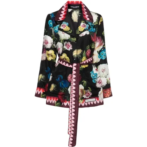 Floral Print Silk Shirt with Notched Lapels , female, Sizes: S - Dolce & Gabbana - Modalova
