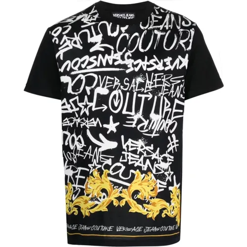 Graffiti-Print Baumwoll T-Shirt , Herren, Größe: M - Versace Jeans Couture - Modalova