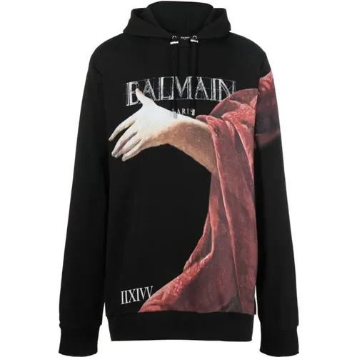 Statue Printed Hoodie , male, Sizes: L - Balmain - Modalova