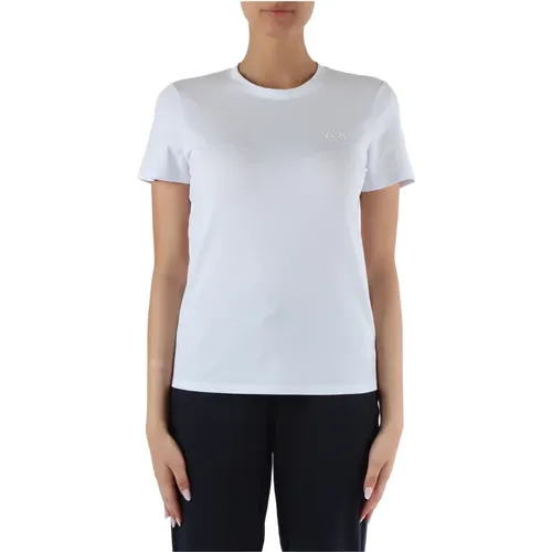Piqué Baumwoll T-Shirt mit Strass Logo , Damen, Größe: S - Sun68 - Modalova