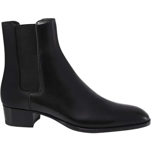 Chelsea Boots, male, , Size: 9 1/2 US Leather Boots with Elastic Insert - Saint Laurent - Modalova