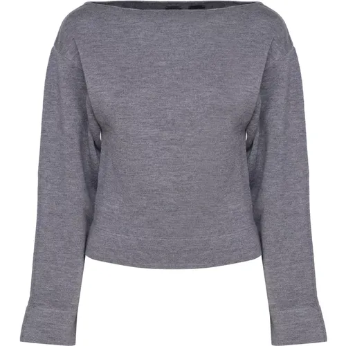 Grauer Tricot Bootshals Pullover , Damen, Größe: M - pinko - Modalova