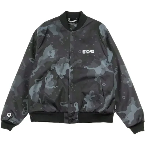 Camo Varsity Bomber Jacket Black , male, Sizes: S - Octopus - Modalova