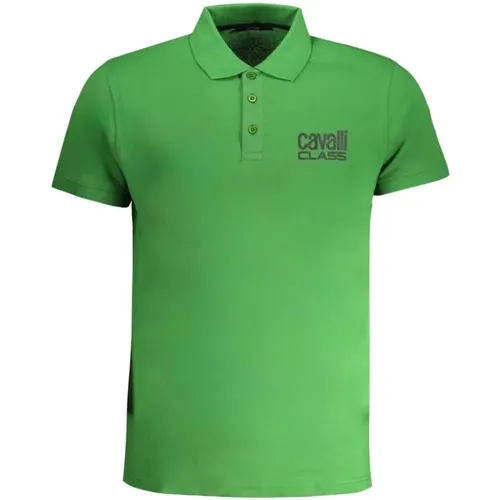 Grünes Baumwoll-Poloshirt mit Druck , Herren, Größe: 2XL - Cavalli Class - Modalova