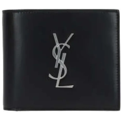 Schwarze Lederbrieftasche mit YSL-Logo - Saint Laurent - Modalova