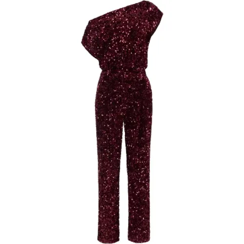 Jumpsuits, female, , Size: S Burgundy Sequin Jumpsuit Boat Neckline - Elisabetta Franchi - Modalova