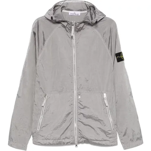 Light Jackets, male, , Size: 2XL Heather Grey Zip Hooded Coat - Stone Island - Modalova