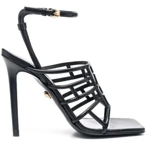 Schwarze Sandalen mit Ausschnitten und Hohem Absatz - Versace - Modalova