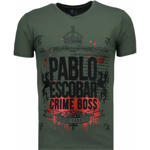 Pablo Escobar Boss Rhinestone - Herren T-Shirt - 5082G - Local Fanatic - Modalova