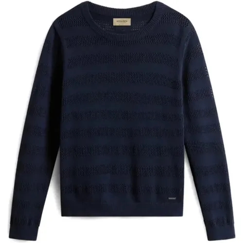 Round-neck Knitwear, male, , Size: XL Cotton Crewneck Logo Sweatshirt - Woolrich - Modalova